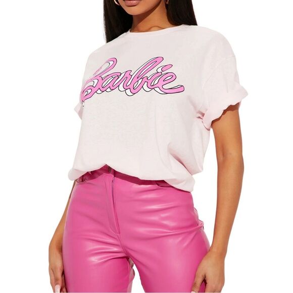 Fashion Nova Barbie Besties Oversized Front & Back Print T-shirt - Picture 1 of 7